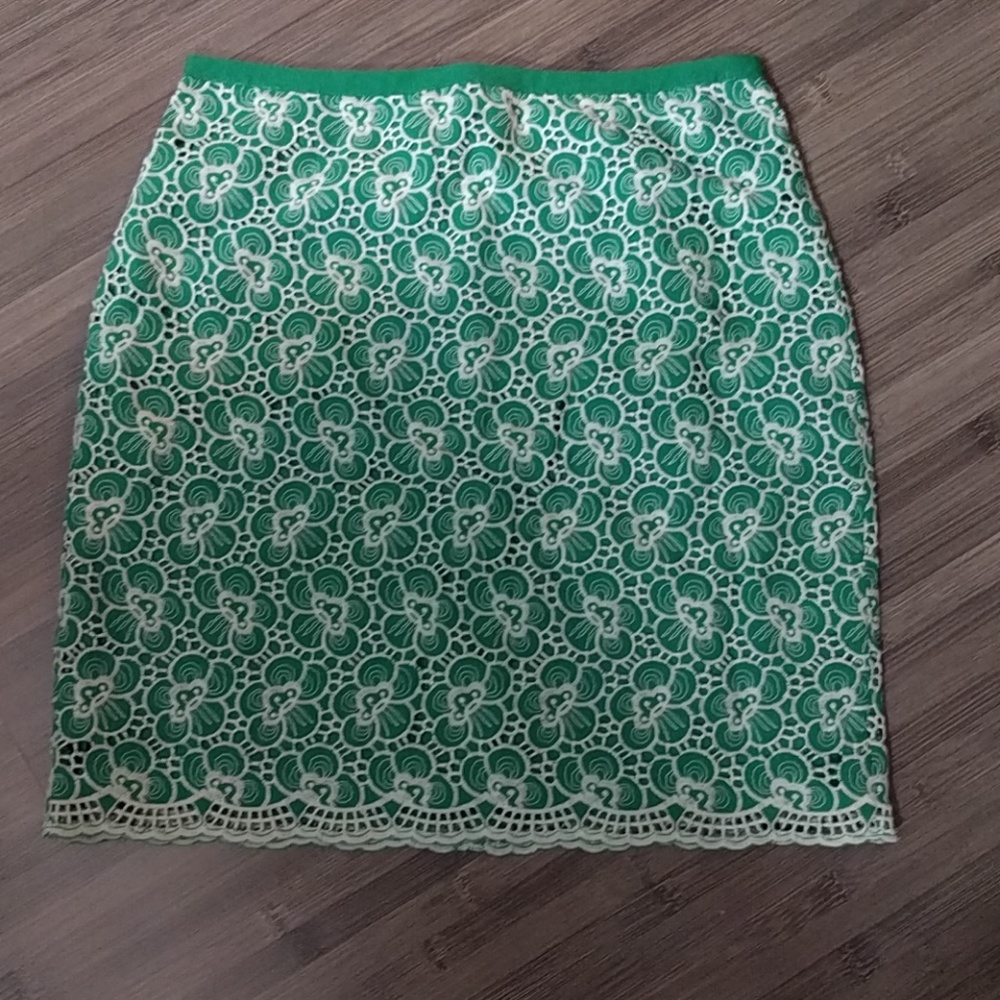 Jcrew green lace pencil skirt 00